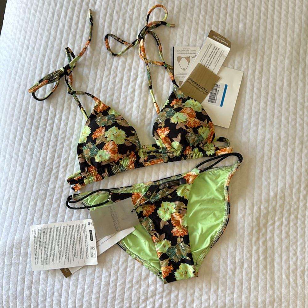Floral Print Bikini Set - Green and Black